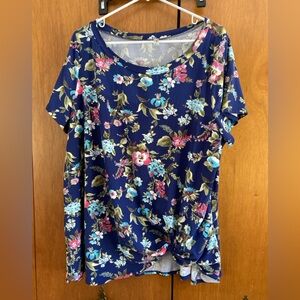 Emerald Floral Print Blue Top